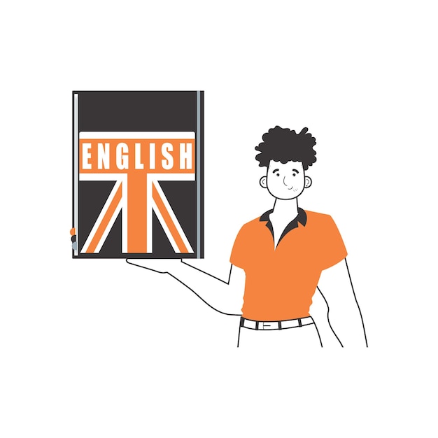 Profesor de inglés masculino El concepto de aprender un idioma extranjero Estilo lineal Ilustración vectorial aislada