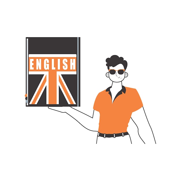 Profesor de inglés masculino El concepto de aprender un idioma extranjero Estilo lineal de moda Ilustración vectorial aislada