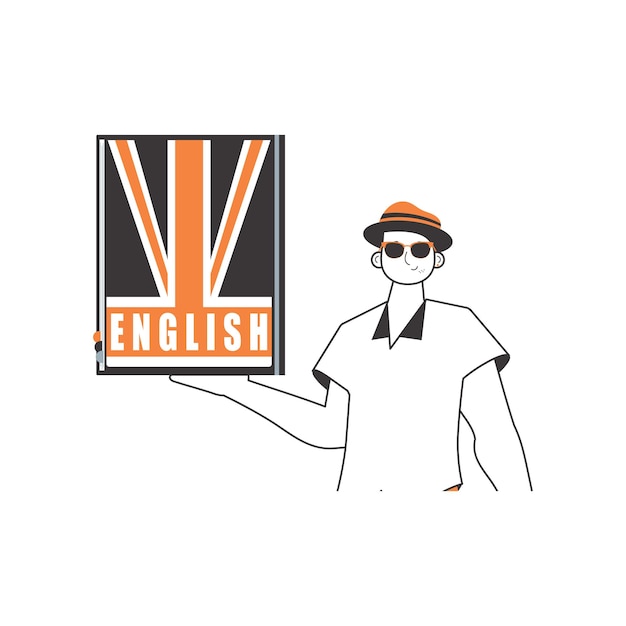 Profesor de inglés masculino El concepto de aprender inglés Estilo de arte lineal Ilustración vectorial aislada