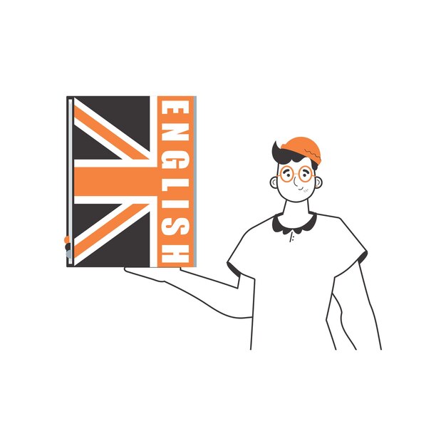 Profesor de inglés masculino El concepto de aprender inglés Estilo lineal Ilustración vectorial aislada