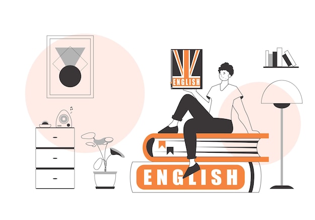 Profesor de inglés masculino El concepto de aprender inglés Estilo de moda lineal