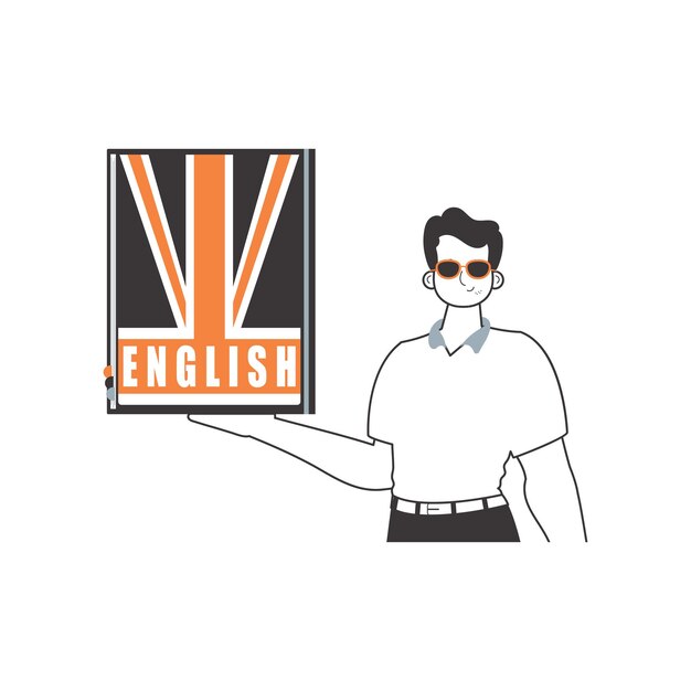 Profesor de inglés masculino El concepto de aprender inglés Estilo moderno lineal Ilustración vectorial aislada