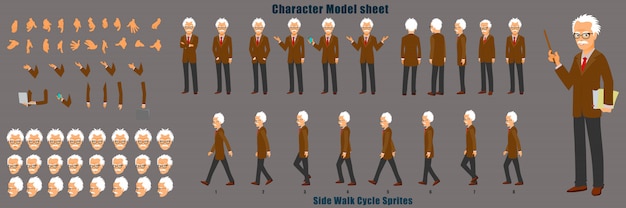 Profesor Modelo Hoja de personaje con ciclo de caminata Secuencia de animación