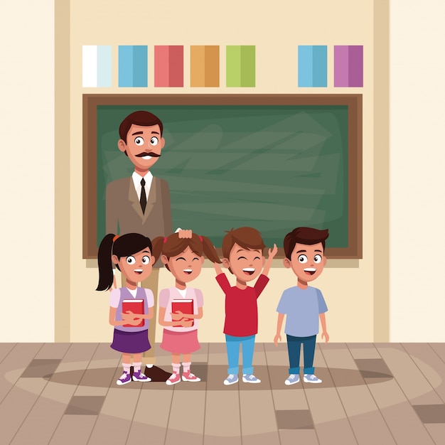 Vector profesor con niños en el aula