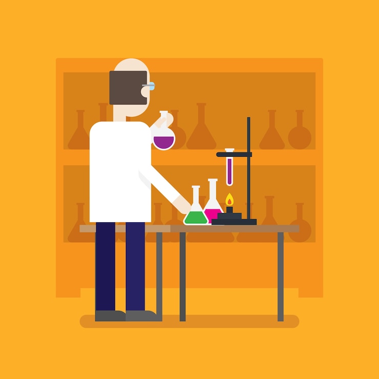 Vector profesor o científico en una serie de personajes de dibujos animados de laboratorio