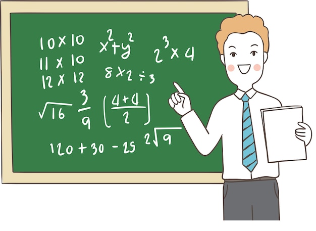 Profesor que enseña matemáticas y escribe en la pizarra