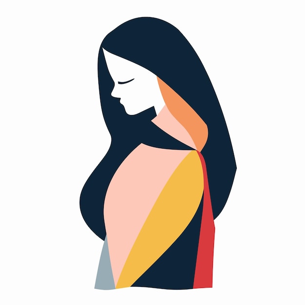 Profilo femenino joven estilo de arte gráfico retrato colorido Ilustración de mujer abstracta vista lateral
