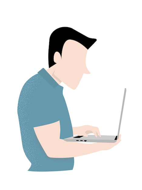 Profilo de hombre usando una computadora portátil en la mano Tecnología Vector de estilo plano