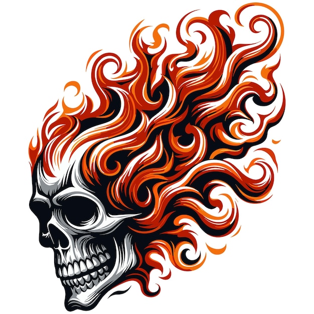 Vector profundidad simbólica de una ilustración de arte vectorial de cráneo en llamas aislada en un fondo blanco limpio