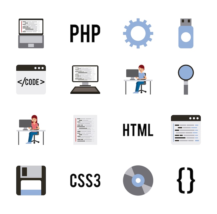 Vector programa de codificación establecer iconos de idiomas web