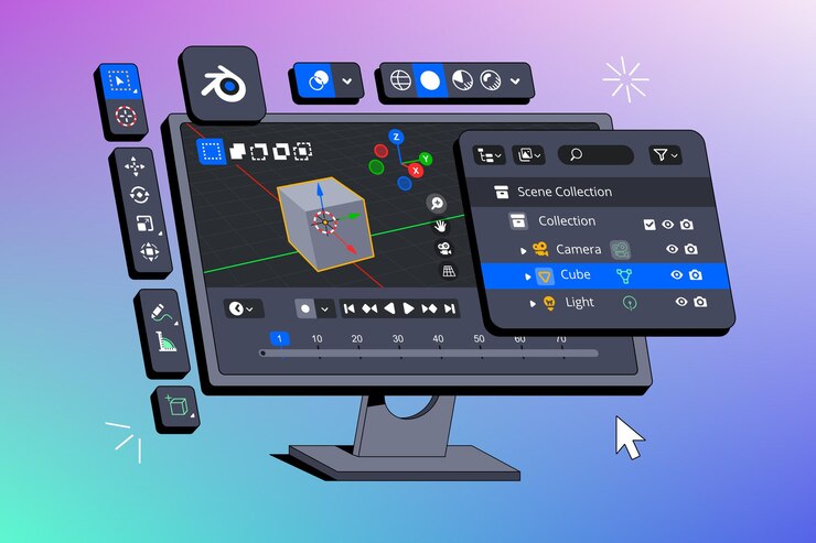 Vector programa para crear paneles de barra de herramientas de gráficos 3d creación de un modelo de cubo 3d en el editor