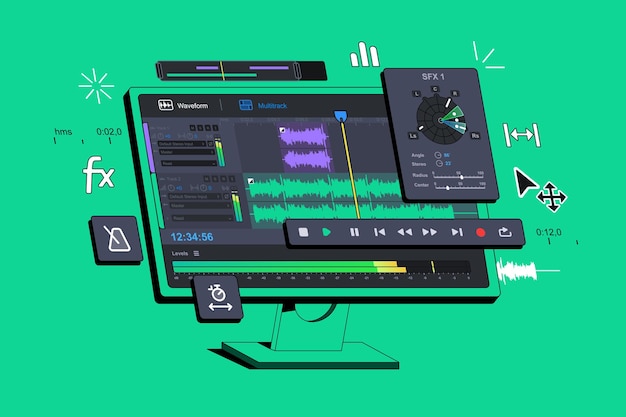 Vector programa de edición de audio grabación de audio audición aplicación de música montaje de sonidos