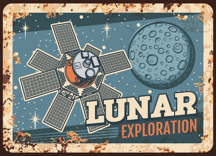 Vector programa de exploración lunar vector placa de metal oxidado
