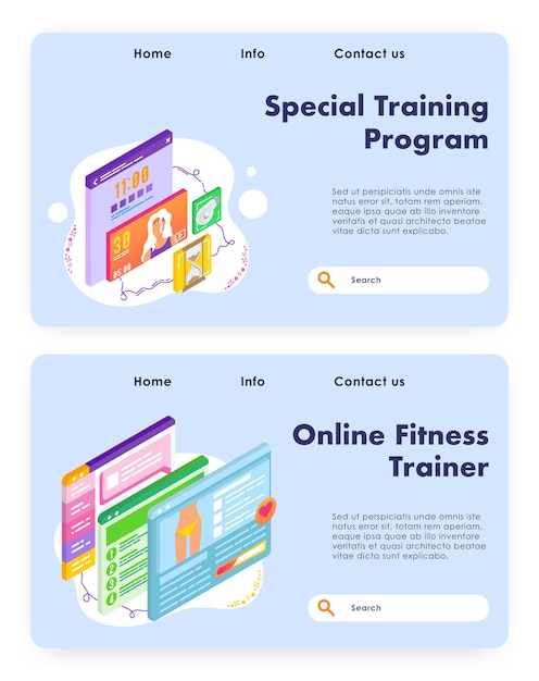 Programa de pérdida de peso cuerpo delgado entrenador de fitness en línea seguimiento de actividad deportiva vector diseño de sitio web...