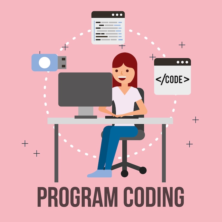 Vector programa de trabajo de la mujer codificación del programa de proceso