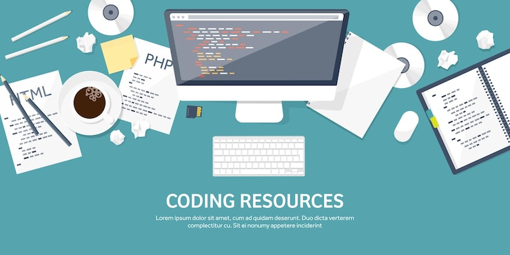 Vector programación y codificación computación plana código de fondo hardware software desarrollo web búsqueda seo