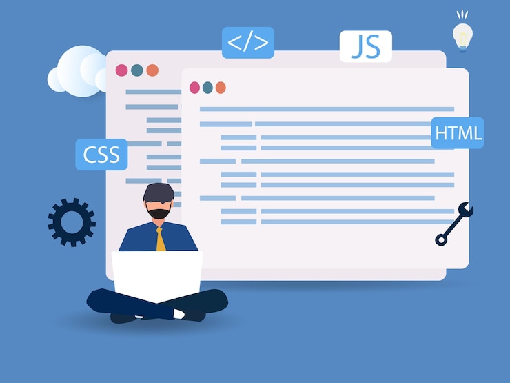 Vector programación y codificación de sitios web desarrollo web y codificación marketing de influencers redes sociales o promoción de redes ilustraciones vectoriales