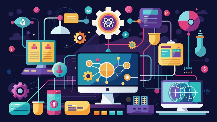 Vector programación cuántica de computadoras ilustración gráfica vectorial formato de archivo fuente eps escala sin pérdidas