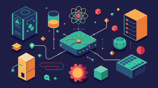 Programación cuántica de computadoras Ilustración gráfica vectorial Formato de archivo fuente EPS Escala sin pérdidas