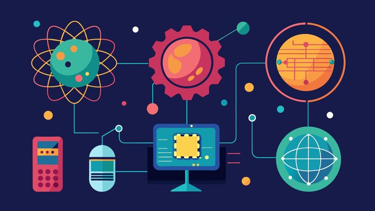 Vector programación cuántica de computadoras ilustración gráfica vectorial formato de archivo fuente eps escala sin pérdidas