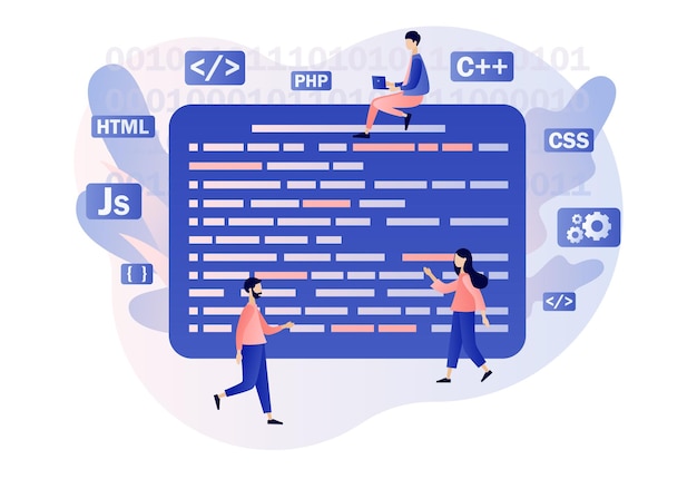 Programación y desarrollo de ingeniería Programador o desarrollador de personas diminutas que crean programación de código