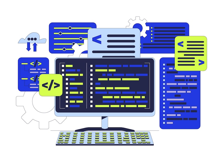Vector programación informática de objetos de dibujos animados 2d