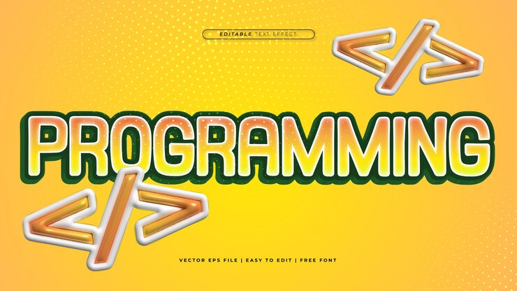 Vector programación naranja blanco y amarillo estilo de fuente de efecto de texto editable en 3d