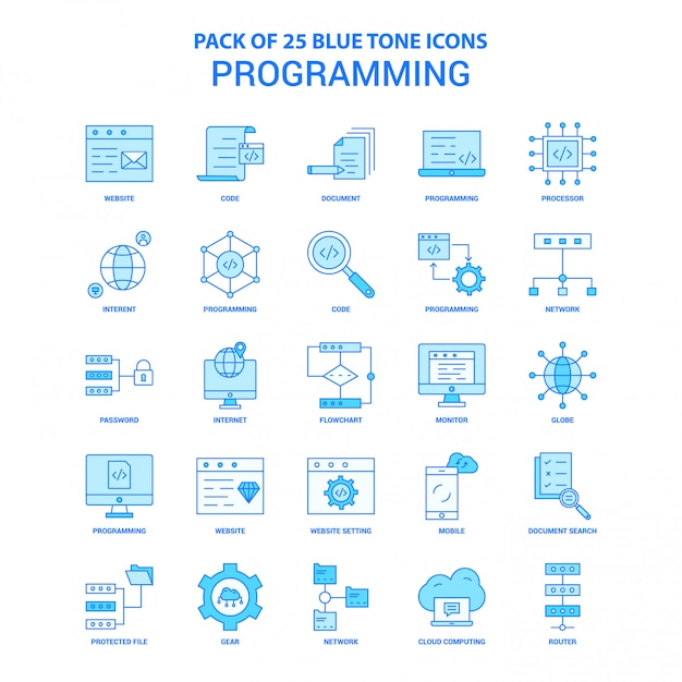 Vector programación de paquete de iconos de tono azul