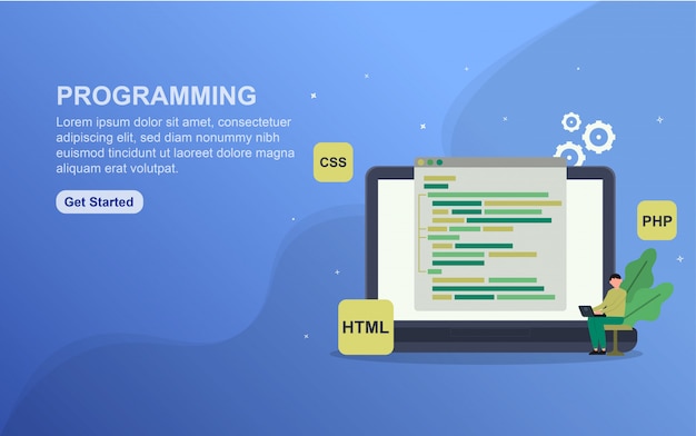 Programación de plantilla de página de destino. concepto de diseño plano del diseño de la página web para el sitio web.