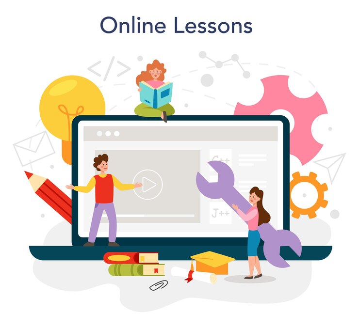 Vector programación de servicios en línea o plataforma de educación en ti