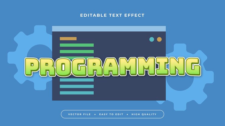 Vector programación verde naranja y azul estilo de fuente de efecto de texto editable en 3d