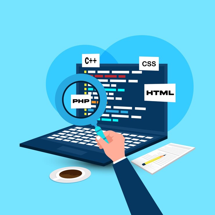 Vector el programador codifica el diseño de vector plano isométrico binario de la computadora portátil