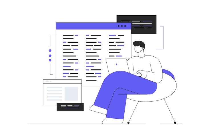 Vector programador e ingeniero escriben código desarrollador de software desarrollo de backend codificación programación