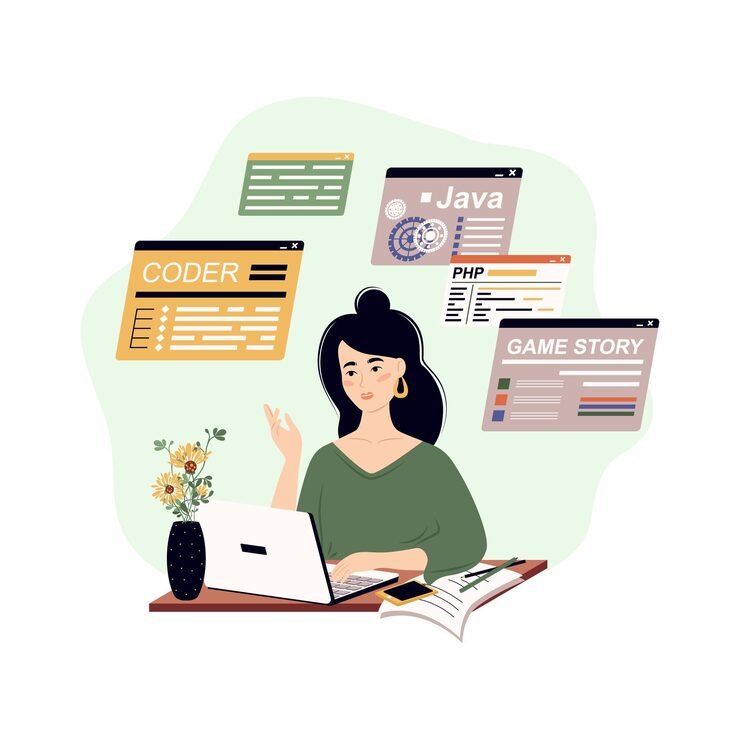 Vector el programador escribe software y crea un concepto de código de codificación y programación de scripts en php python