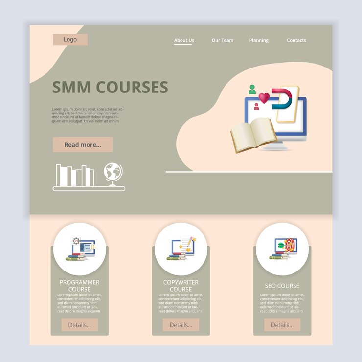 Vector programador de plantillas de páginas web de aterrizaje planas de cursos smm