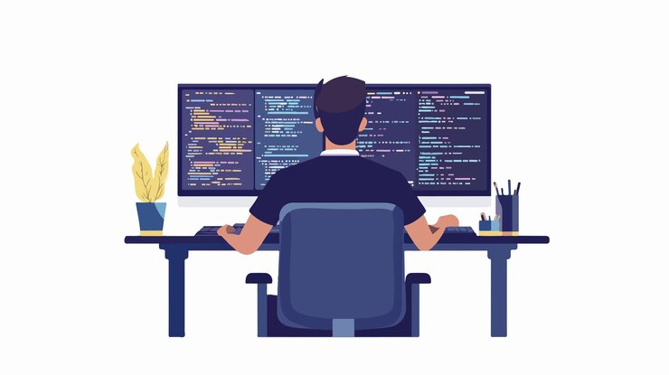 Vector programador profesional trabajando en un proyecto digital