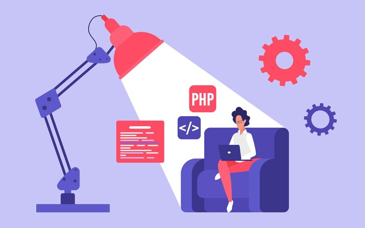 Vector programador de programación ingeniero de software de trabajo de ingeniería web que trabaja en la computadora portátil