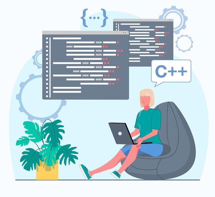 Vector programador trabajando el programador trabaja en la computadora