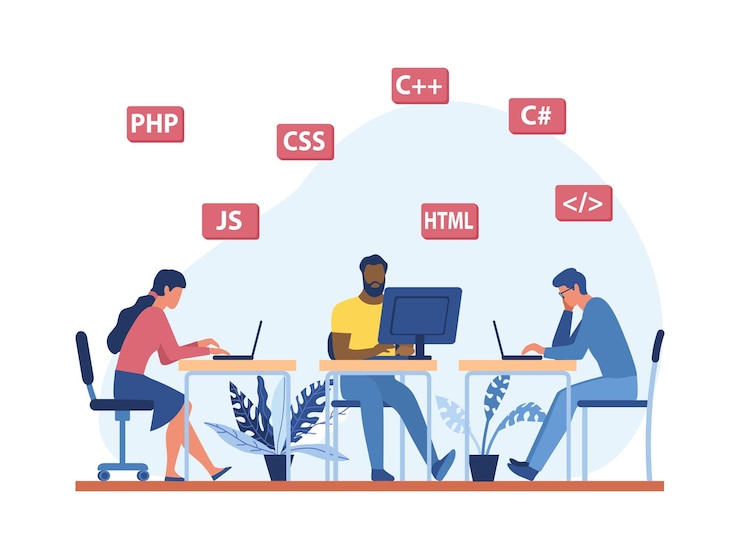 Vector los programadores desarrollan aplicaciones
