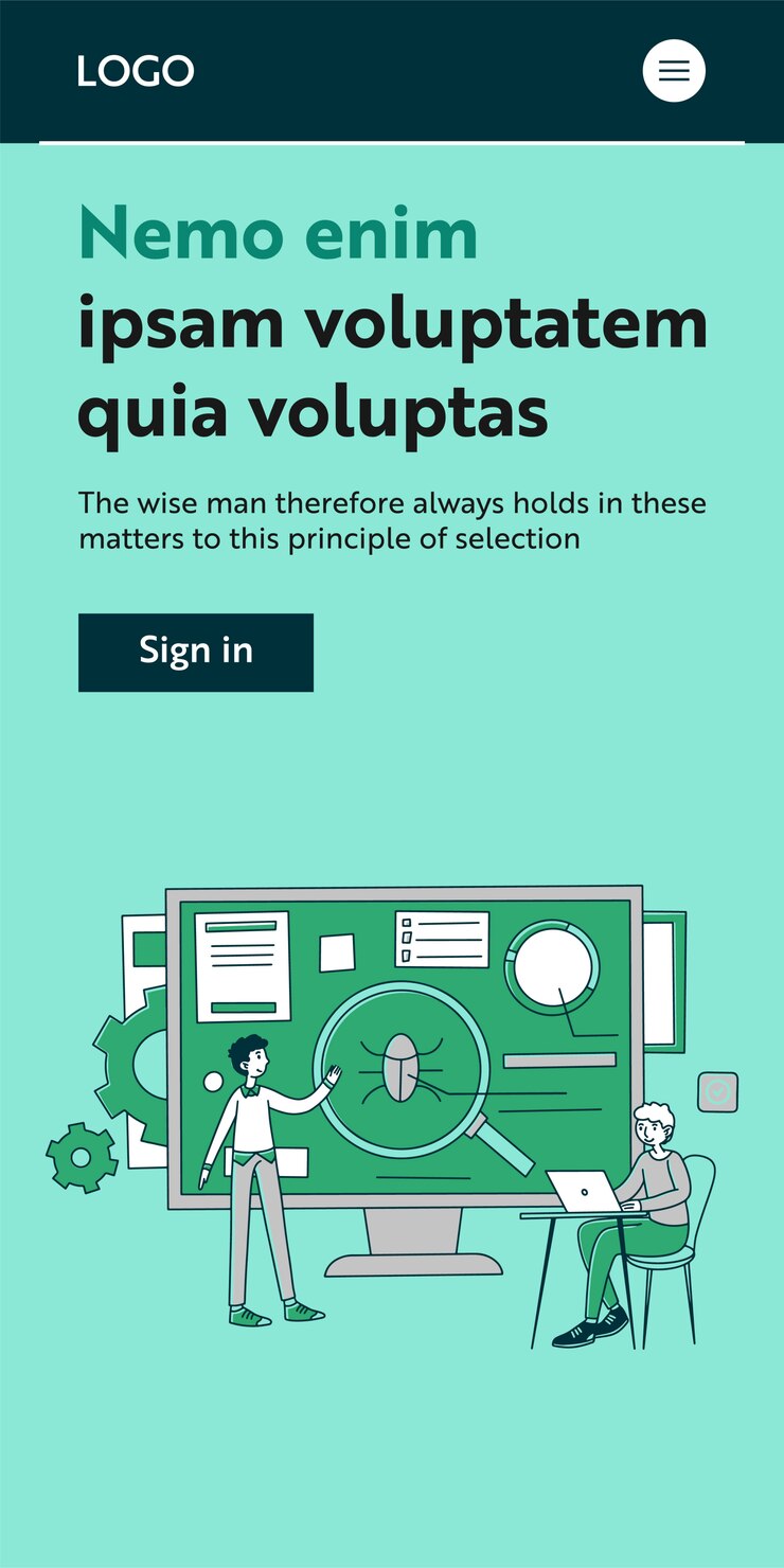 Vector programadores probando nueva aplicación