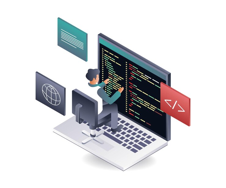 Vector programadores que desarrollan aplicaciones web
