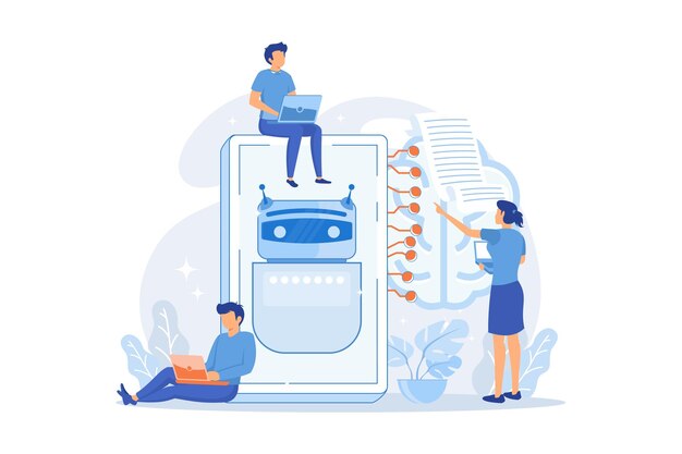Programadores que prueban la inteligencia y el cerebro del chatbot con el circuito Chatbot Turing prueba inteligente