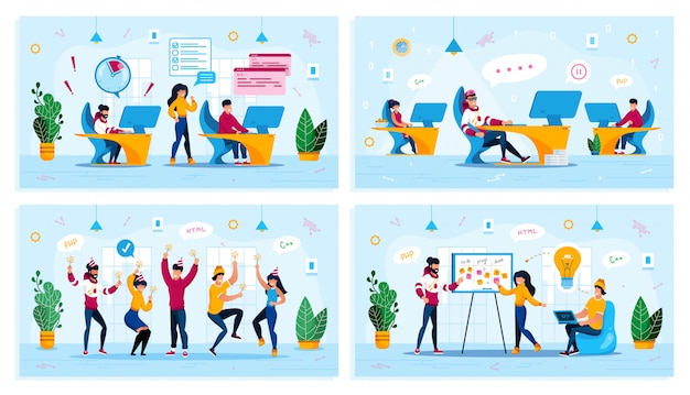 Vector programadores team work flat concepts set