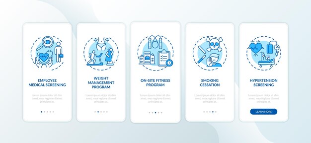 Programas de bienestar del espacio de trabajo que incorporan la pantalla de la página de la aplicación móvil con conceptos