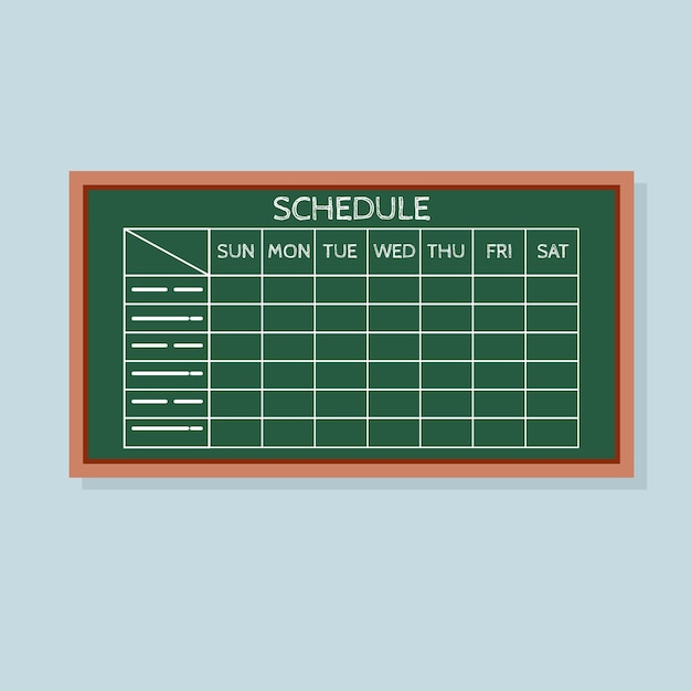 Vector programe con tabla de tiempo de cuadrícula en la pizarra verde.