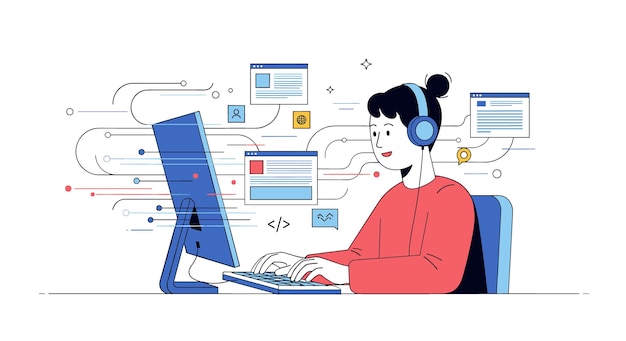 Programmer at work coding and developing software