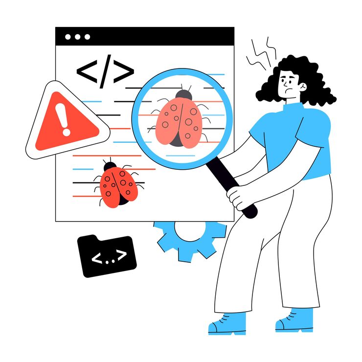 Vector programmer debugging code and finding software bugs