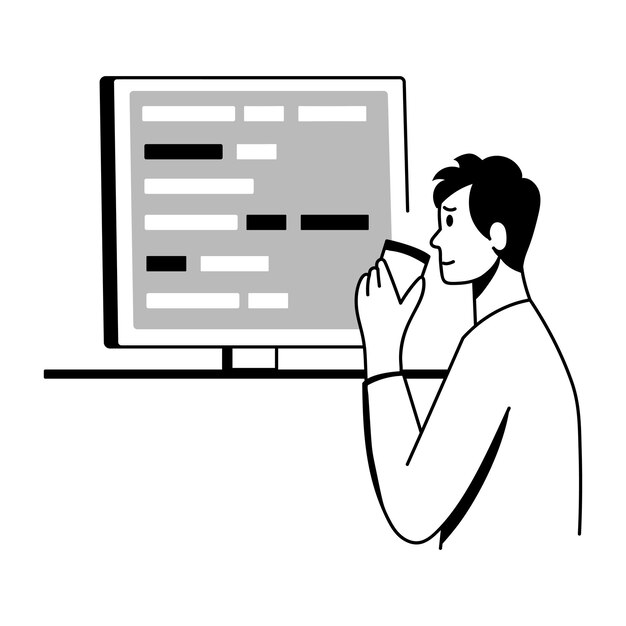 Programmer enjoying coffee while working on computer code
