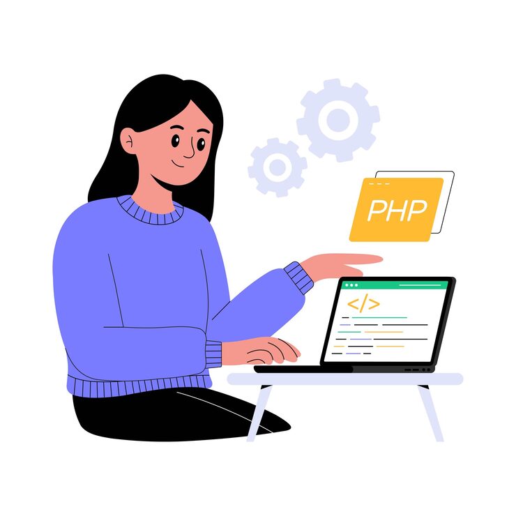 Vector programmer facing coding error during software development process illustration