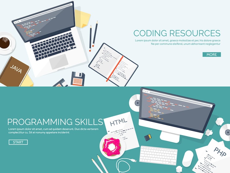 Vector programming and coding flat computing background code hardware software web development seo search